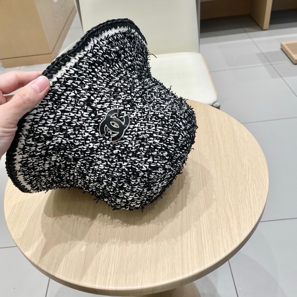CHANEL Black and White Textured Bucket Hat - Picture 2 of 8